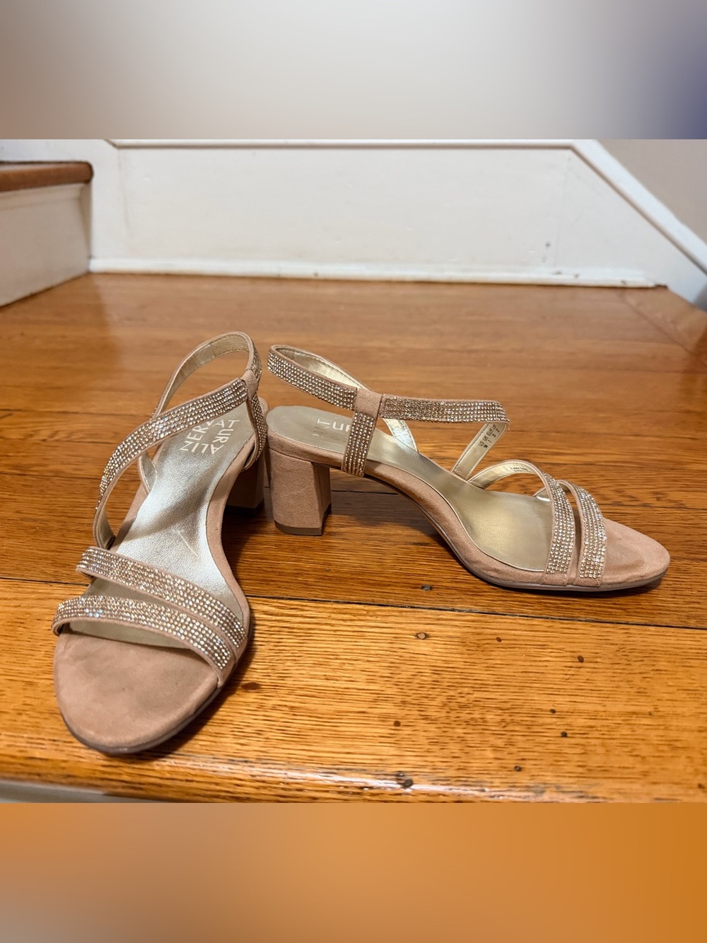 Naturalizer Blush Strappy Block Heel Sandals with Crystal Accents